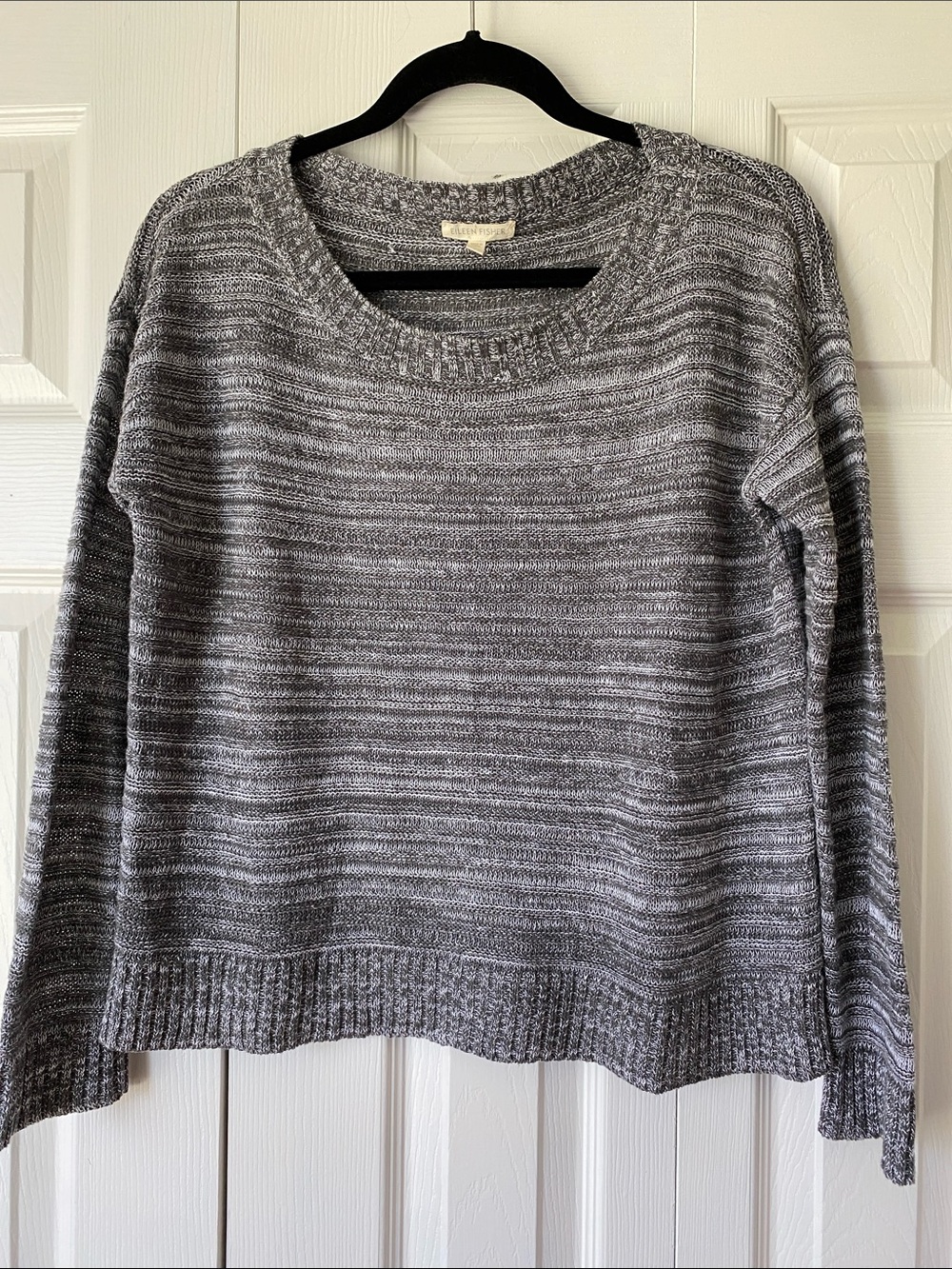 Eileen Fisher 100% Linen Heathered Gray Scoop Neck Crew Sweater Size S